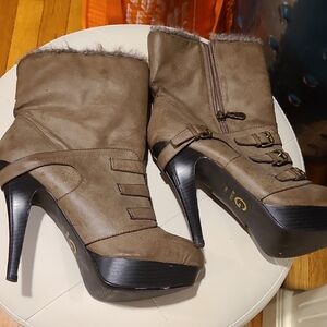 G by Guess Taupe Heeled Ankle Boots
